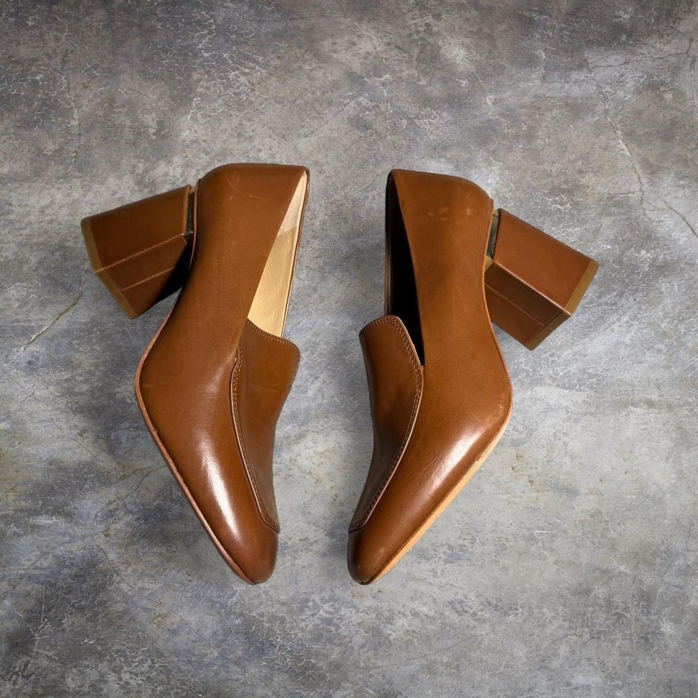 Antonio Melani Brown Leather Block Heel Loafers Women's 7.5M